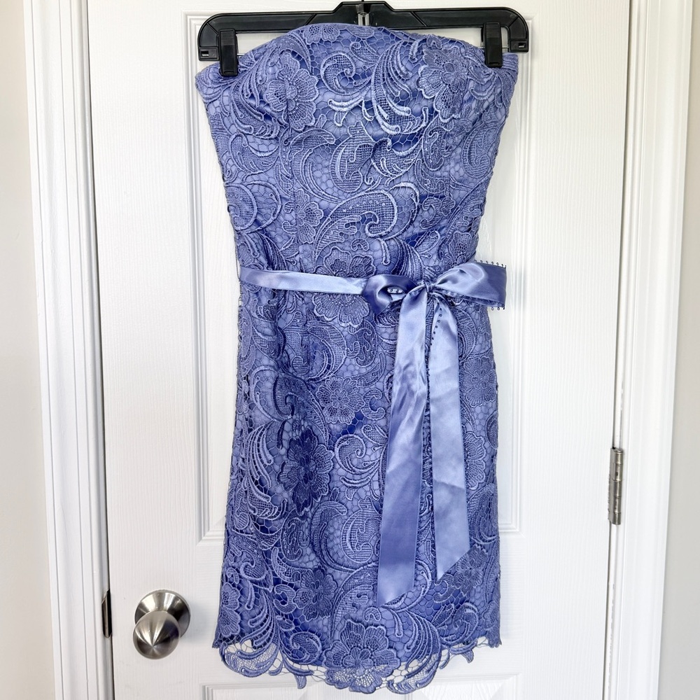 Adrianna Papell Sweetheart Lace Strapless Cocktail Sheath Dress with Sash Size 2